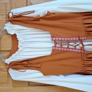 Peasant Renaissance Medieval Dress & Blouse Copper & Ivory